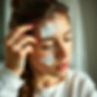 Applying Treatment for Dandruff Relief An individual applying a hair care treatment to reduce dandruff