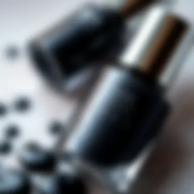 Close-up of black nail polish bottle