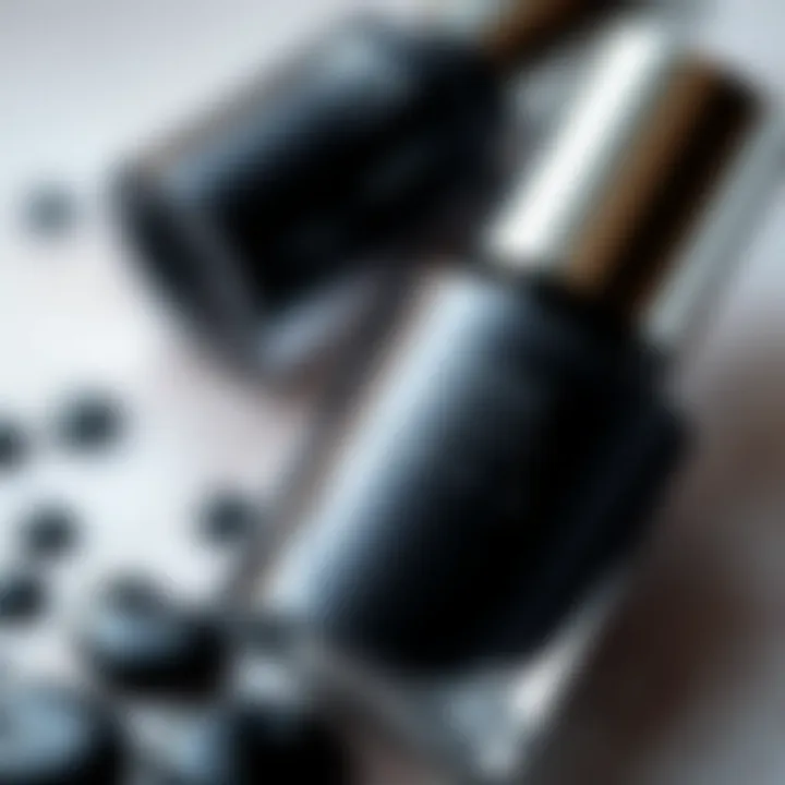 Close-up of black nail polish bottle