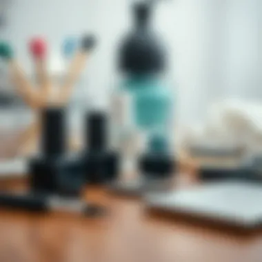 Nail care tools and black polish on a table