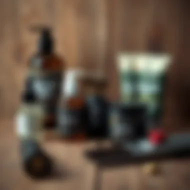 Beard care products on a wooden surface