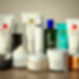 A collection of skin tightening creams showcasing various textures and packaging.