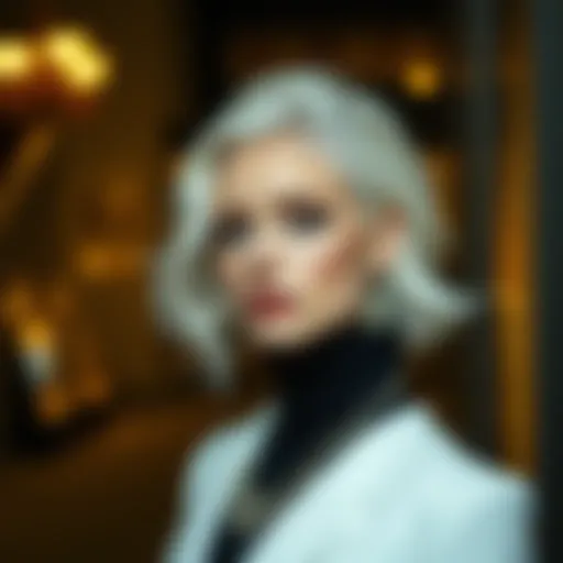 Elegance in White Hair Fashion Sophisticated individual showcasing striking white hair