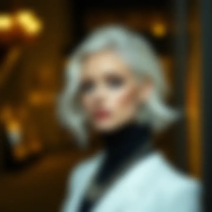Elegance in White Hair Fashion Sophisticated individual showcasing striking white hair