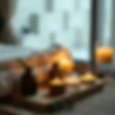 A soothing spa setting featuring rosemary oil and candles