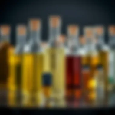 An elegant arrangement of various carrier oils suitable for diluting essential oils, displayed in glass bottles.