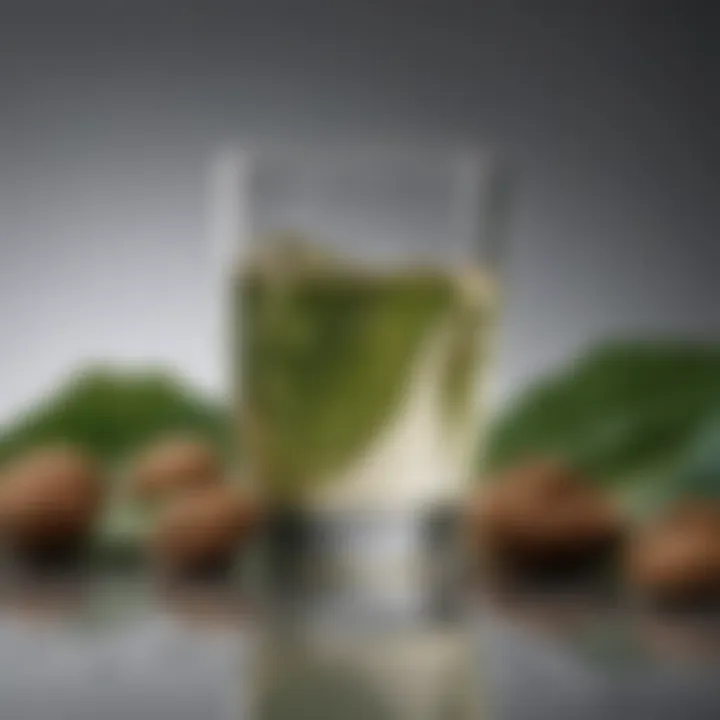 An elegant presentation of walnut leaf water in a glass, showcasing its potential