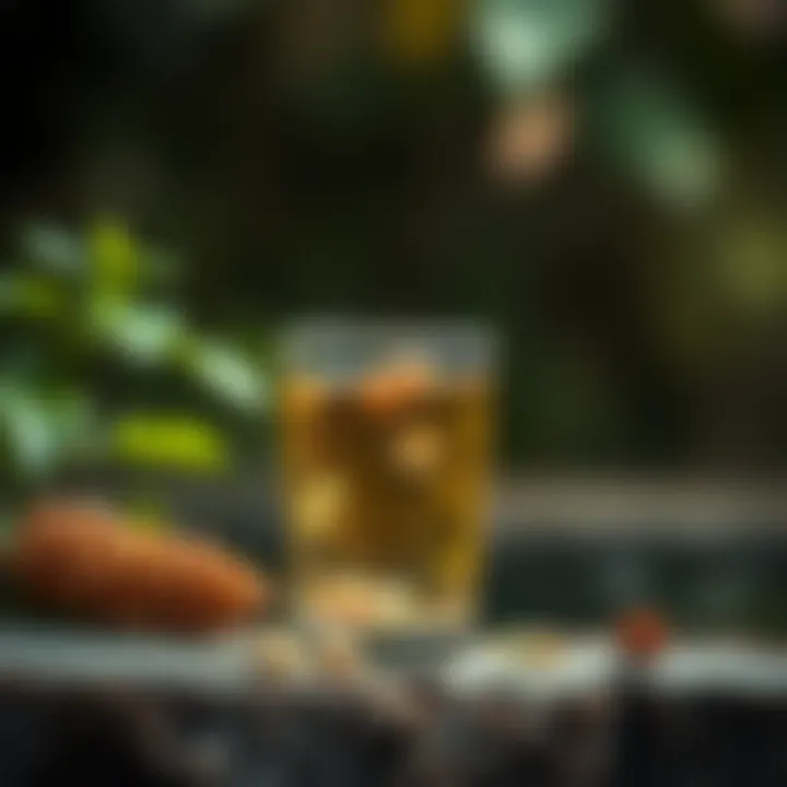 Collagen supplement in a glass with a background of nature