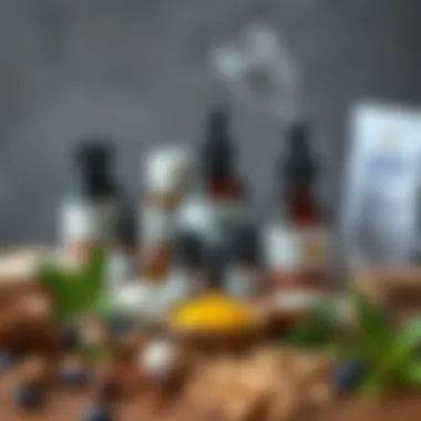 An array of essential oils and natural ingredients displayed beautifully