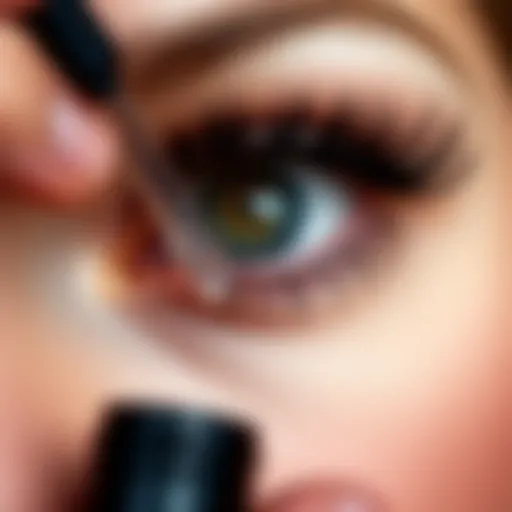 Close-up of eyelashes with serum applied