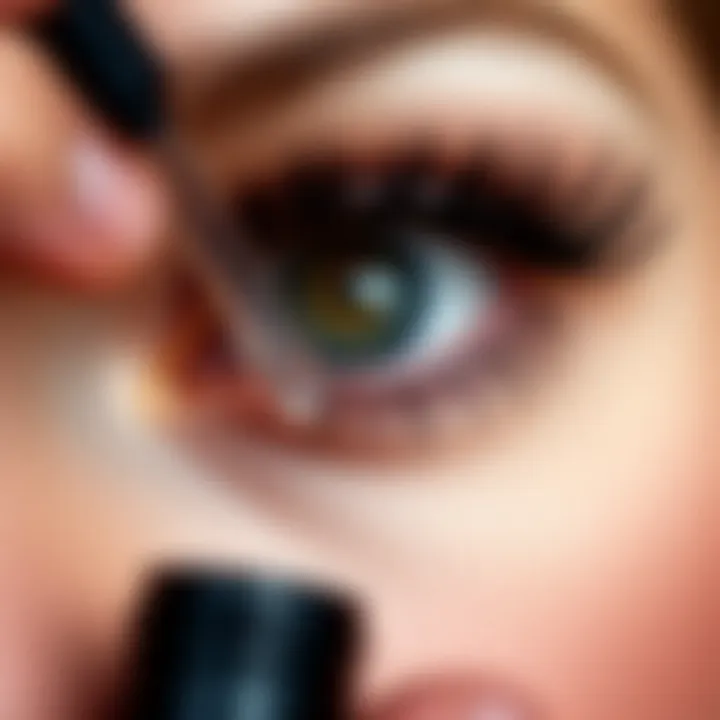 Close-up of eyelashes with serum applied