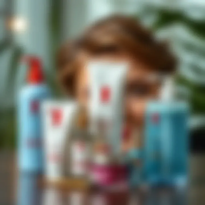 Hair Care Essentials for V Cut Hair care products arranged for maintaining V cut styles