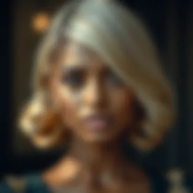 Buttery Blonde Elegance on Dark Complexion An elegant hairstyle featuring a rich buttery blonde on a dark complexion