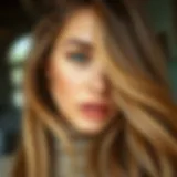 A close-up of a brunette showcasing a warm golden blonde hair color that complements her skin tone