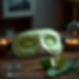 A soothing cucumber eye mask on a wooden table.