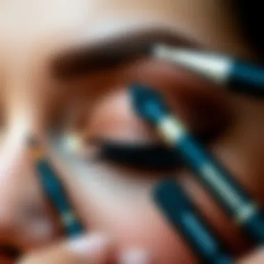 Eye Makeup Techniques Close-up of eye makeup application with various tools and palettes