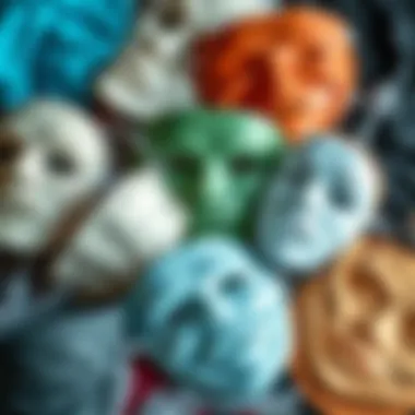 Diverse Face Mask Selection A collection of different face masks showcasing various textures and colors