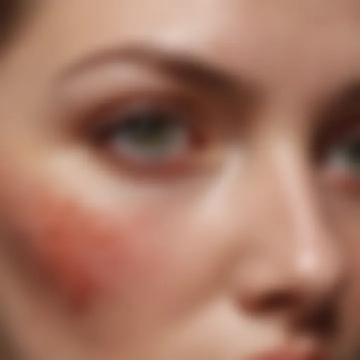 A close-up view of facial capillaries showing redness