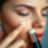 A close-up of foundation application on smooth skin.