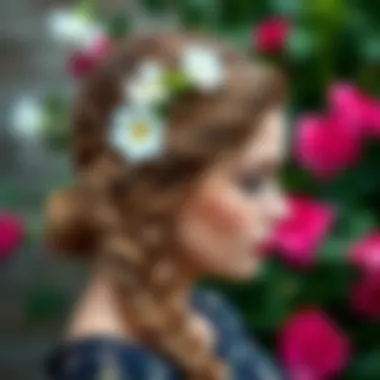 Stylish front braid with floral accessories