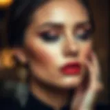 Elegant evening makeup featuring a smoky eye and bold lips