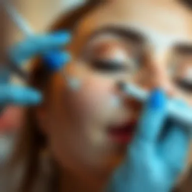 A close-up of the gel application technique with precision.