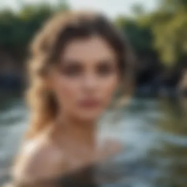 A serene outdoor setting enhancing the beauty of a bride with water wave hair