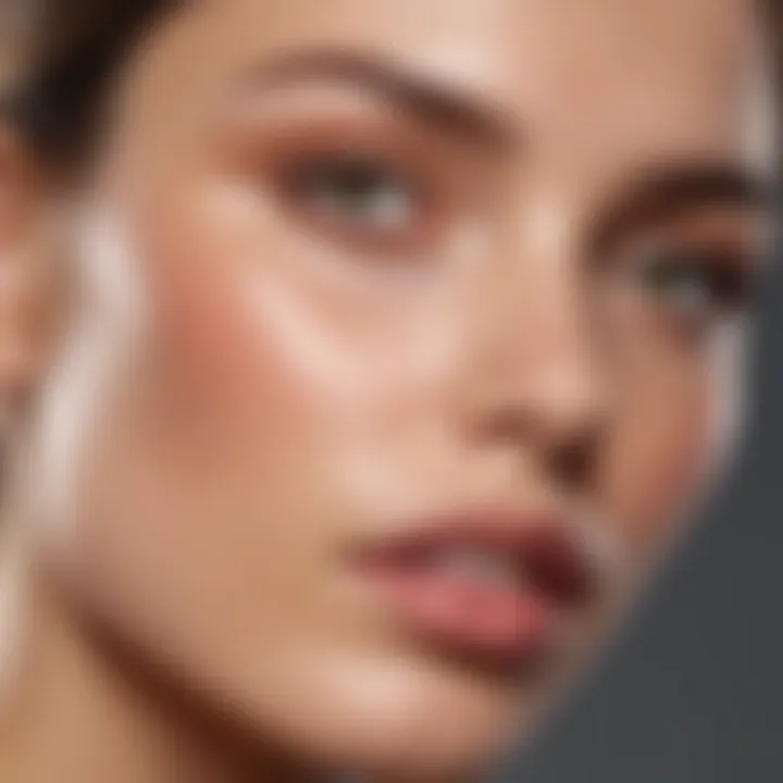 A close-up of glowing skin after applying hyaluronic acid and vitamin C