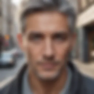 Casual Look with Gray Hair in Urban Setting Casual look featuring gray hair in urban setting