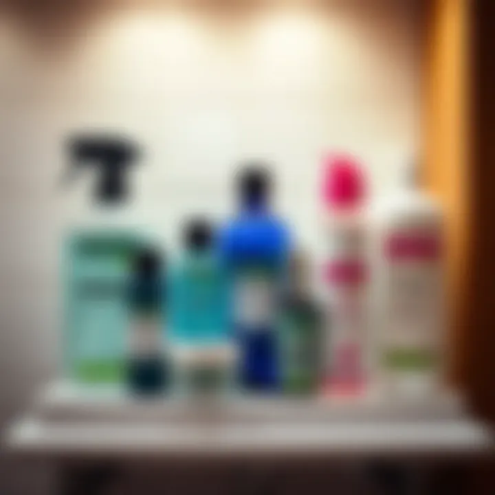 Chemical products on a bathroom shelf
