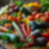 Colorful vegetables arranged on a wooden table