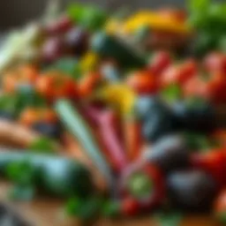 Colorful vegetables arranged on a wooden table
