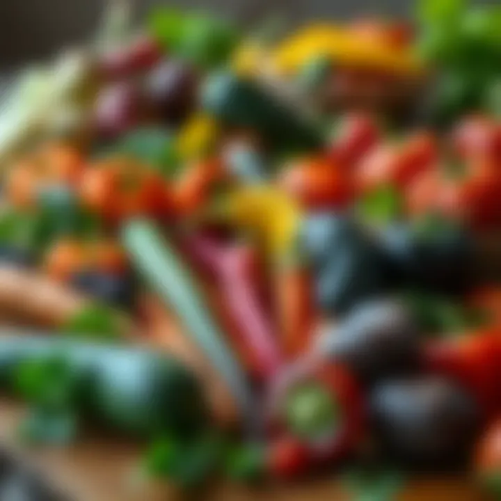 Colorful vegetables arranged on a wooden table