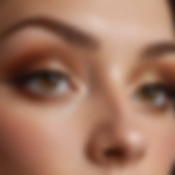 Close-up of a person's eye adorned with exquisite coffee-toned eyeshadow.