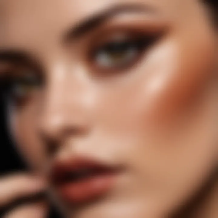 A model displaying a stunning eye makeup look emphasizing coffee hues.