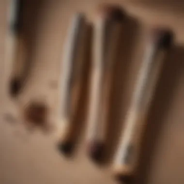 A detailed view of makeup brushes and coffee-toned cosmetics.