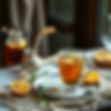 Elegant Kombucha Tea Setting An elegant setting showcasing a Kombucha tea serving with natural elements