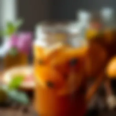 Fermentation of Kombucha Tea Close-up of Kombucha tea fermentation process in a glass jar