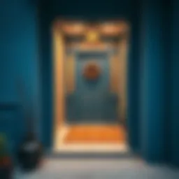 Elegant door painted in deep blue with modern decor