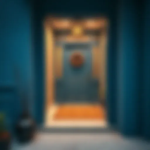 Elegant door painted in deep blue with modern decor