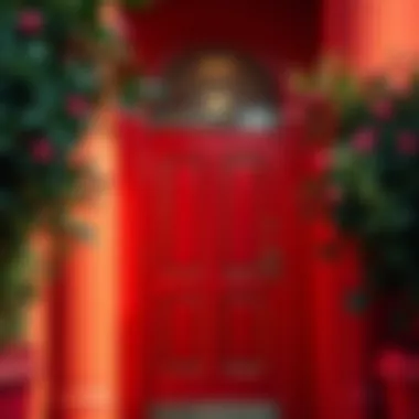 Bright red door enhancing the entrance aesthetic