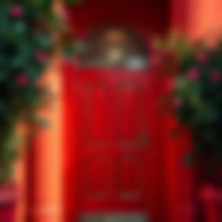 Bright red door enhancing the entrance aesthetic
