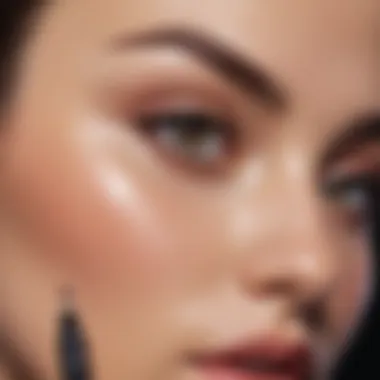 A close-up of a brow pencil application