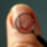 Illustration depicting a broken nail with a magnifying effect to highlight the damage