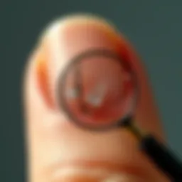 Illustration depicting a broken nail with a magnifying effect to highlight the damage