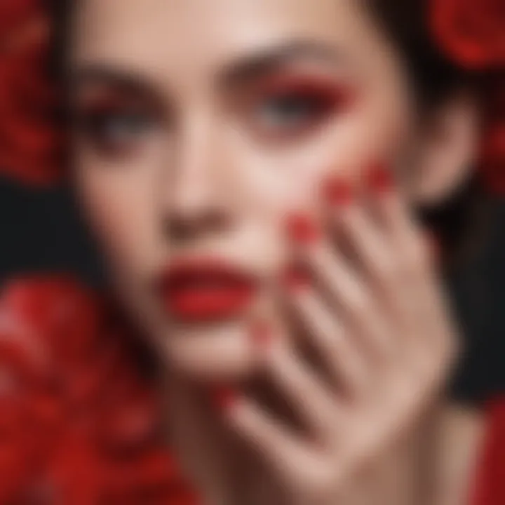 Chic red nail art with floral accents for a sophisticated look