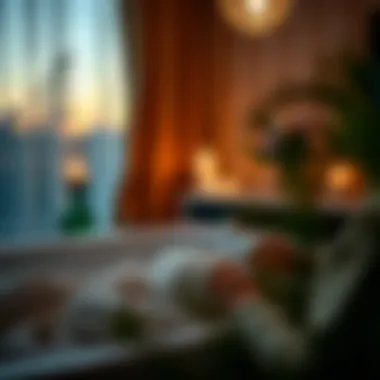 A peaceful evening ambiance emphasizing relaxation and skin pampering.