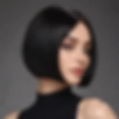 Sleek bob hairstyle with a rich, dark hue