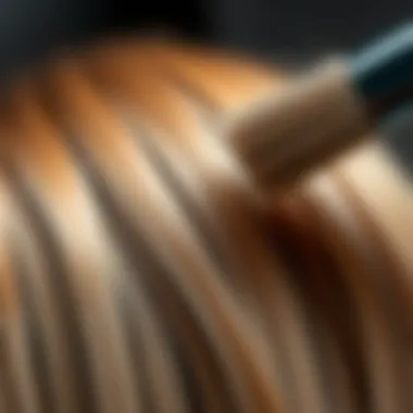 Application Techniques for Latte Hair Color A close-up of latte hair dye application on strands.