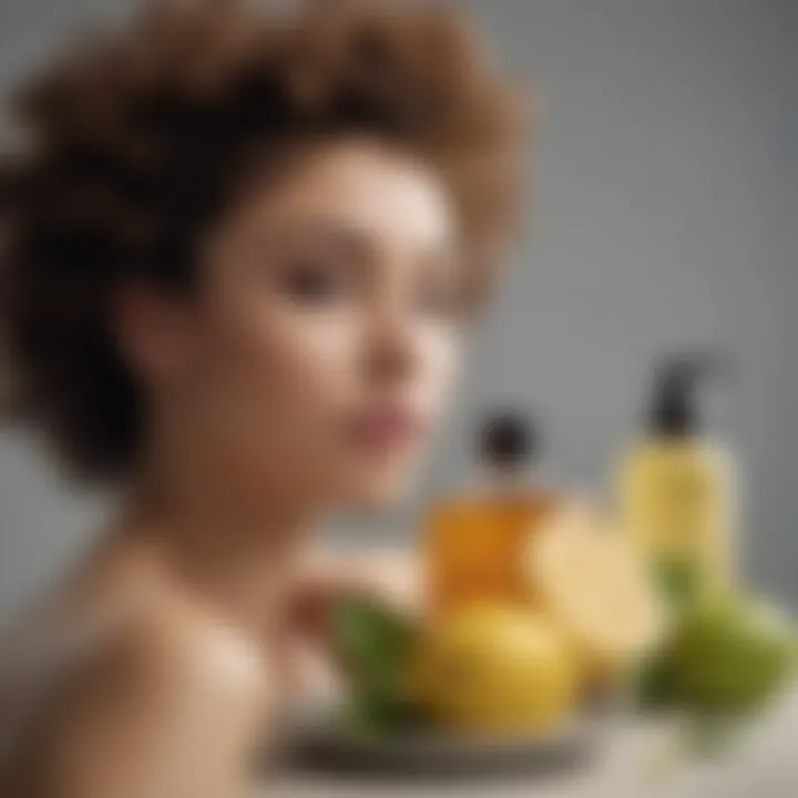 A serene setting with lemon and hair care products, representing natural beauty.